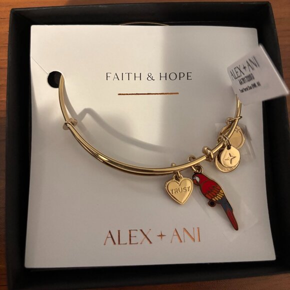 NWT Alex and Ani Trust Parrot Duo Charm Bangle - Picture 1 of 3
